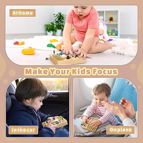 Miniatura 7 de Joyreal Montessori - Tablero de actividades de madera para niños pequeños con interruptor de luz LED, juguetes de viaje para niños mayores de 18