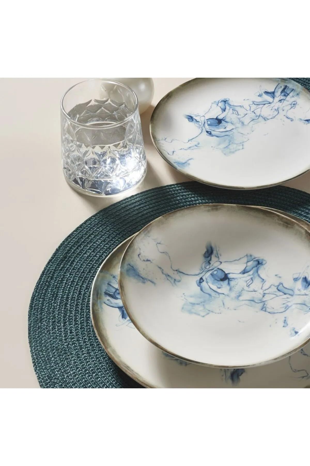 Service à Dîner 24 Pièces En Porcelaine - 6 Assiettes Plates, 6 Creuses, 6 Bols, 6 Assiettes à Dessert - Lave-vaisselle Et Micro-ondes - 10