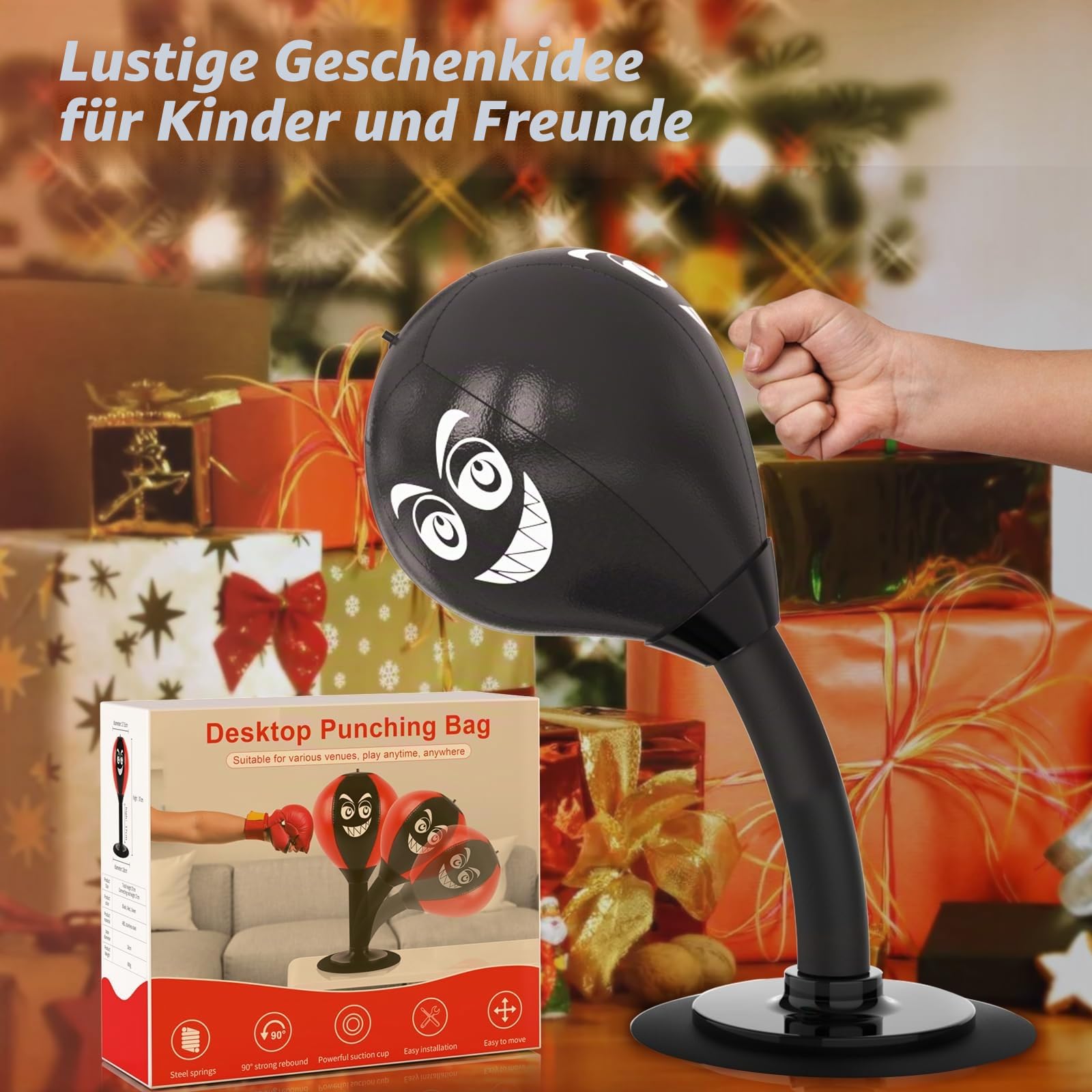Desktop-Boxsack mit Saugnapf – Boxen Sie Ihren Stress Weg, strapazierfähiger Stressball für Erwachsene und Kinder für den Schreibtisch, lustiges Boxspielzeug für Kollegen und Freunde