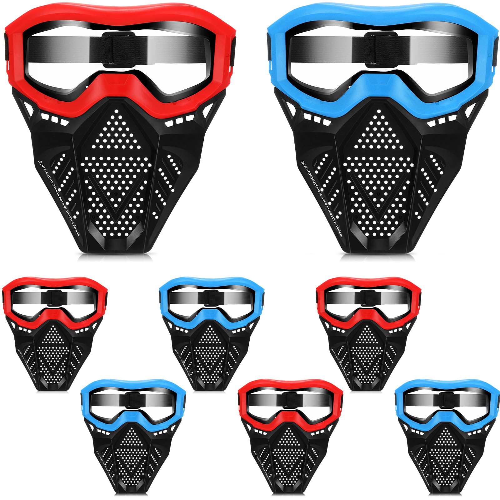 RoundFunny 8 Pack Tactical Mask for Kids with Safety Goggles to Protect Eyes, Full Mask Eye Protection for Christmas Kids Gifts CS Airsoft Shooting Game Party(Bright Color)