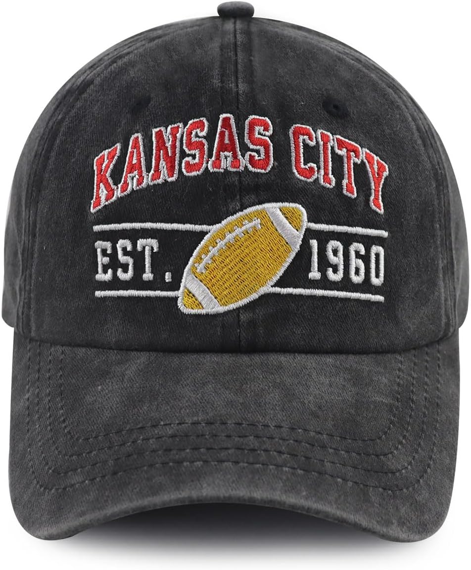 TerojnklEmbroidered City Football Hat for Men Women, Adjustable Unisex Cotton Fans Baseball Cap