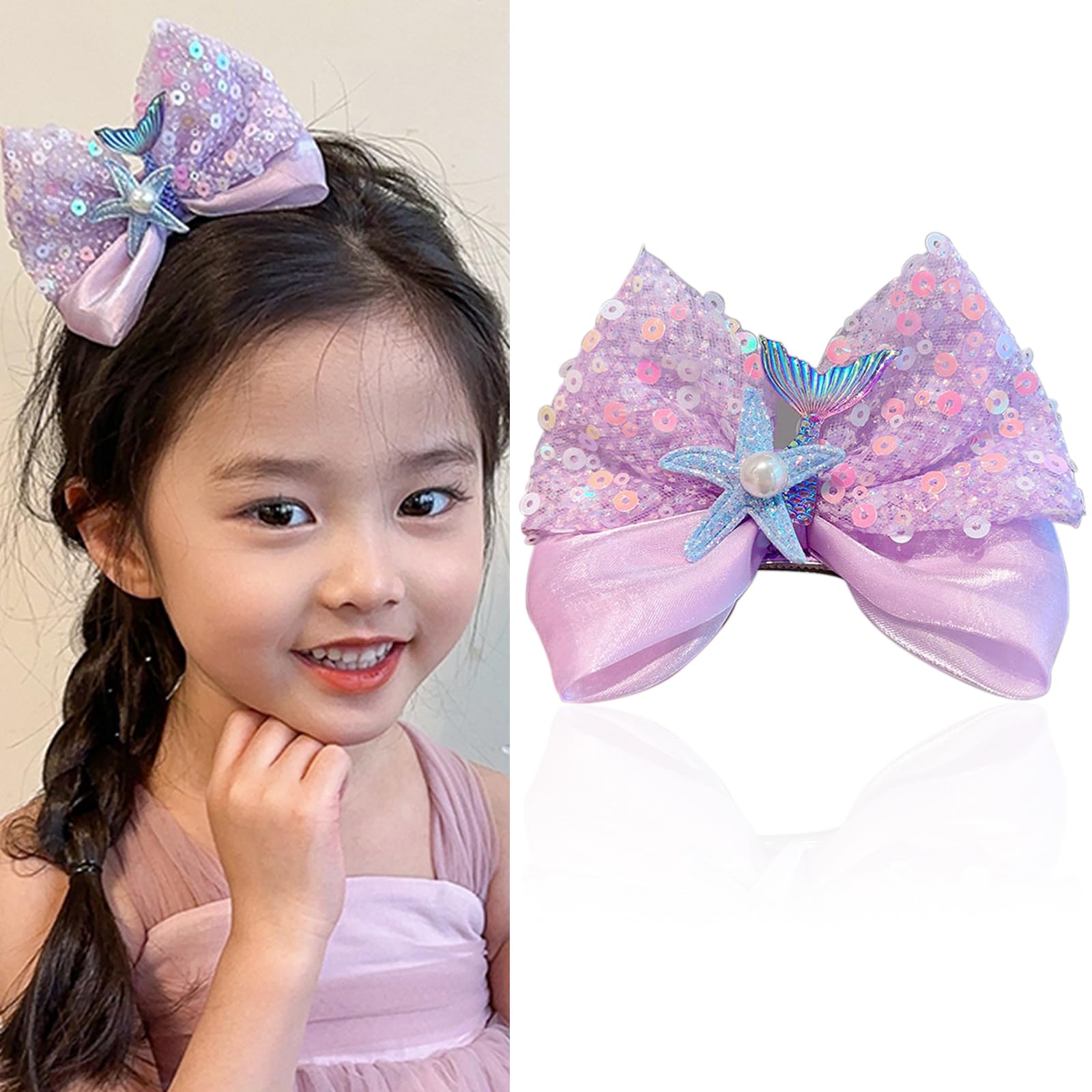 Amazon.com : Mermaid Hair Bow Clips for Girls Cute Bow Hair  display picture 3