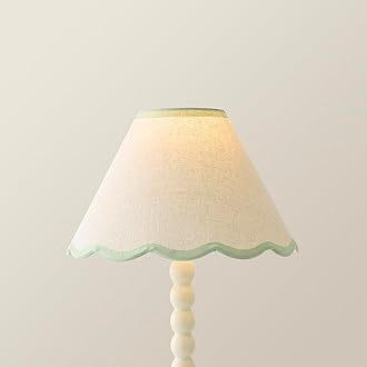 ValueLights | Small Natural Linen Tapered Light Shade with Green Scallop Trim for Table Lamp | Lamp Shades, Home Décor & Improvement Essential | 27.5cm Shade Width
