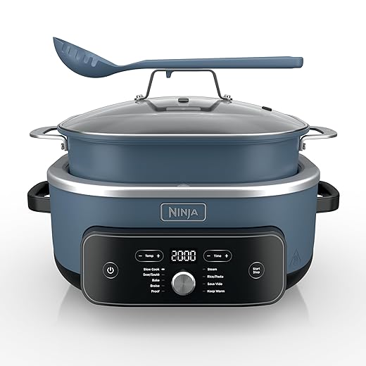Ninja MC2001 PossibleCooker PRO Plus, 8.5-QT Multicooker, 9 Functions, Slow Cook, Sear, Sauté, Proof, Pasta/Rice, Replaces 16 Kitchen Tools, Oven-Safe Ceramic Pot, Powerful 1400-Watt, Blue Macaron