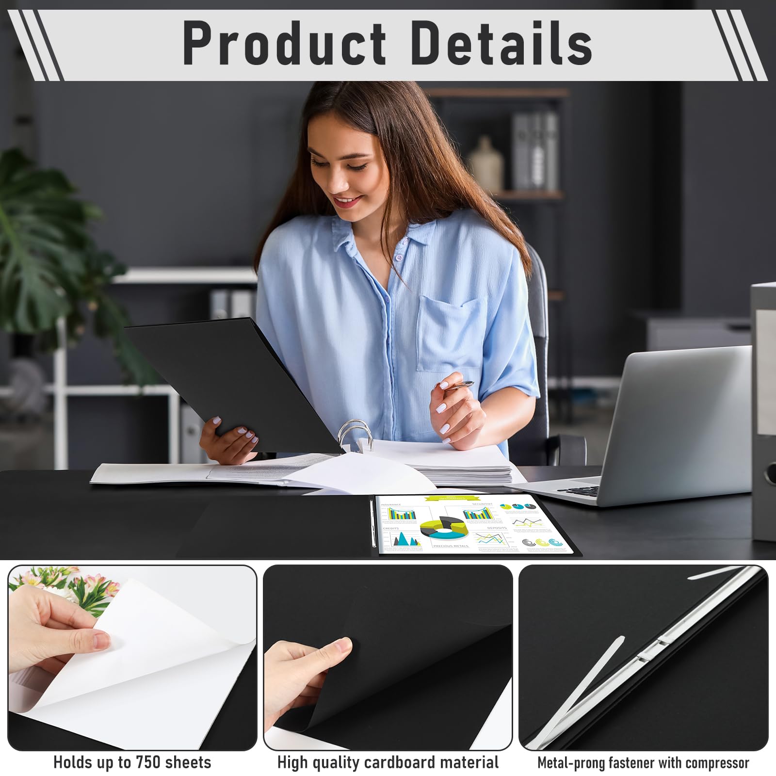 Resurhang Presskarton-Einband, 7,6 cm Kapazität, Präsentationsmappe mit Metallzinken-Papierverschluss zum ordentlichen Binden von Berichten, Vorschlägen, Transkripten, anderen Dokumenten (27,9 x 43,2