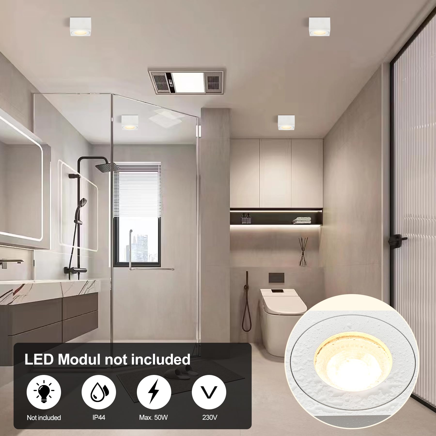 KYOTECH LED Aufputzleuchte Rund – Schwenkbar, 5W GU10, 3000K Warmweiß, Mattweiß
