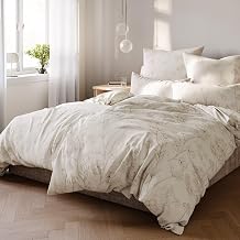 Pure Label 4-Piece Flower Bed Linen (135 x 200 cm), with a Set of 2 Pillowcases (40 x 80 cm), Incredibly Soft Bed Linen Sets, in Cream, 100% Cotton, with YKK Zip | Washable at 60°C - breathable for summer and winter - easy to clean