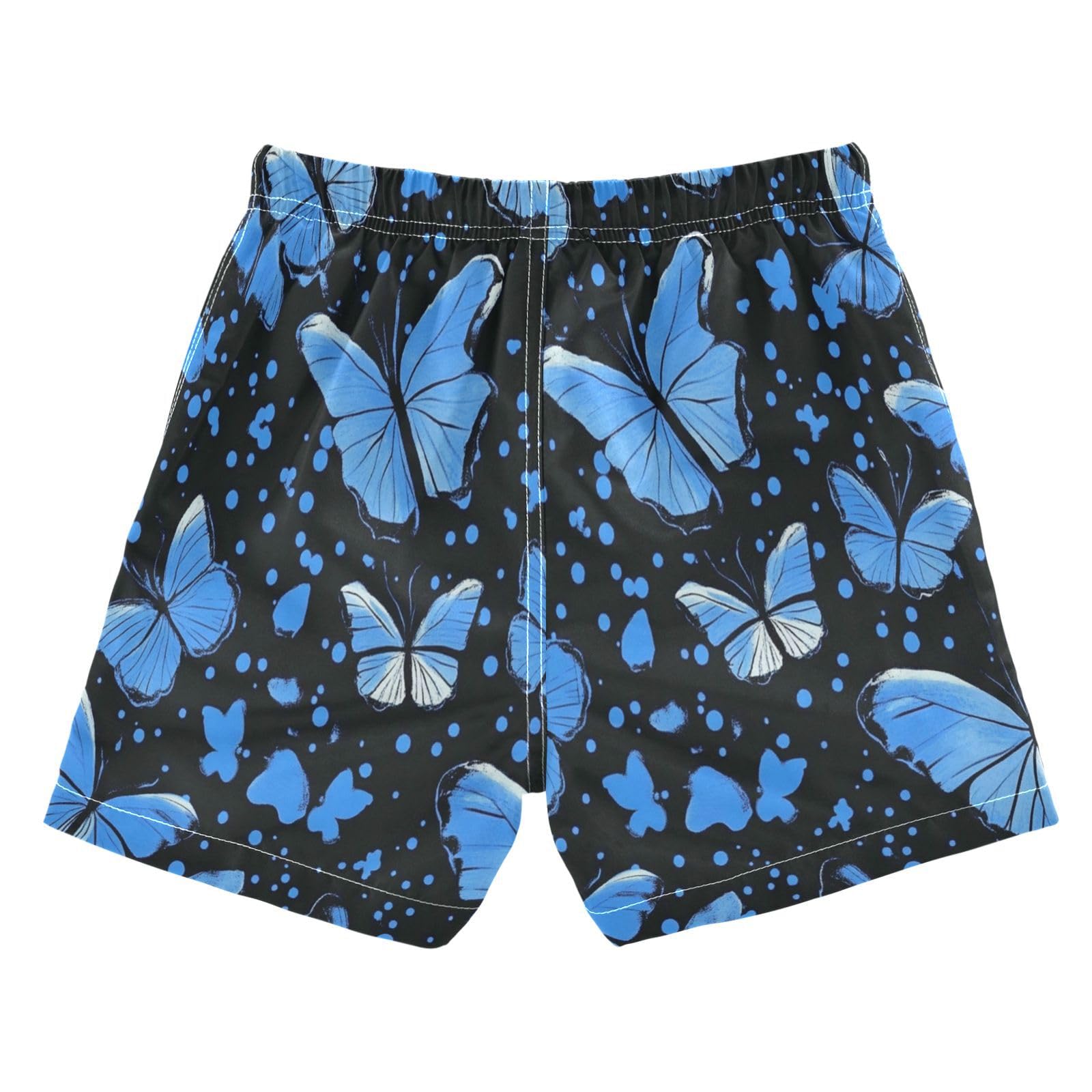 Boccsty Blue Butterfly Pattern Dots Boys Swim Trunks Summer Big Kids Beach Board Shorts Swimwear XL