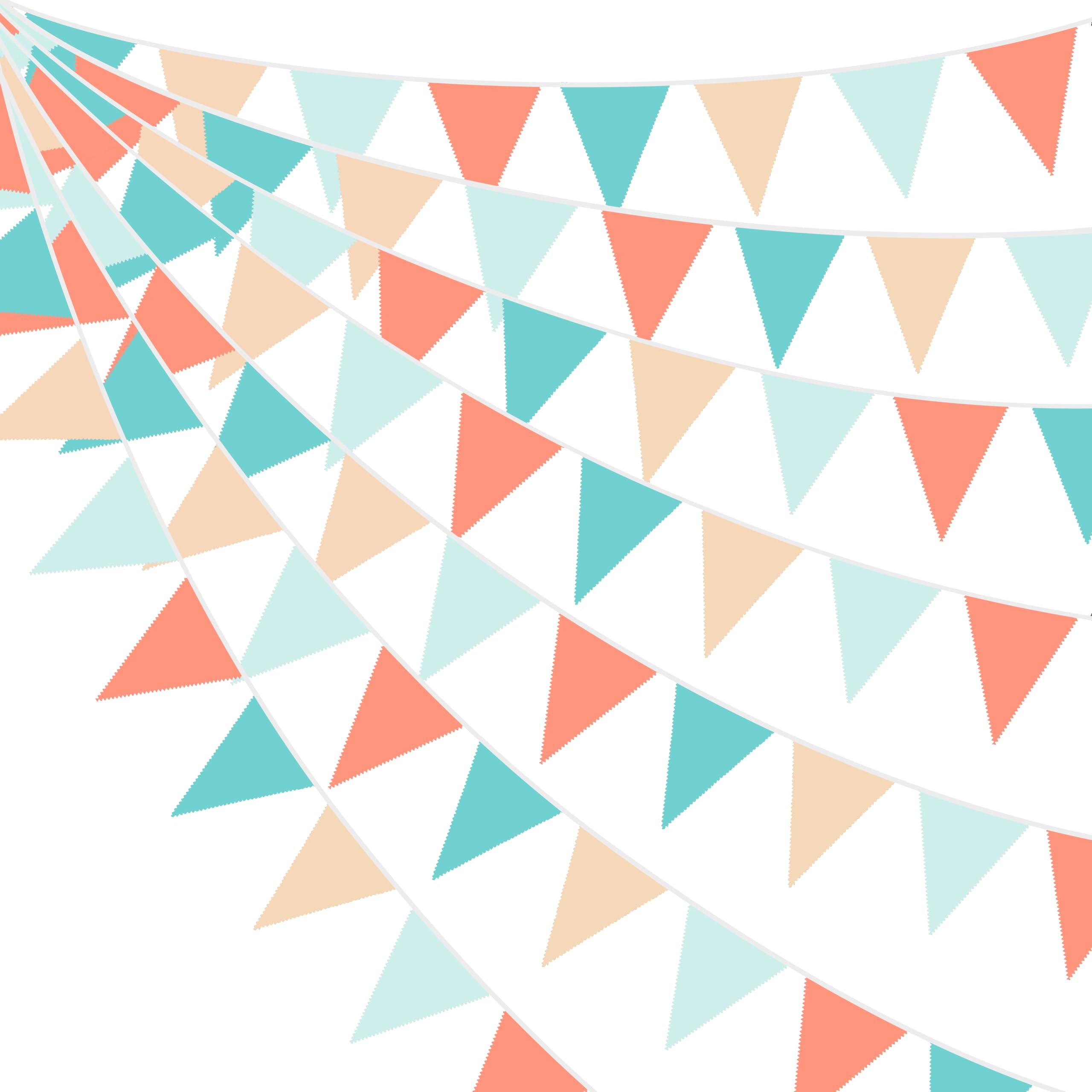 32Ft Orange Teal Green Bunting Banner Party Decorations Aqua Green Orange Fabric Triangle Flag Pennant Garland Streamer for Summer Tropical Hawaii Luau Tiki Magic Birthday Wedding Baby Shower Party — image 1
