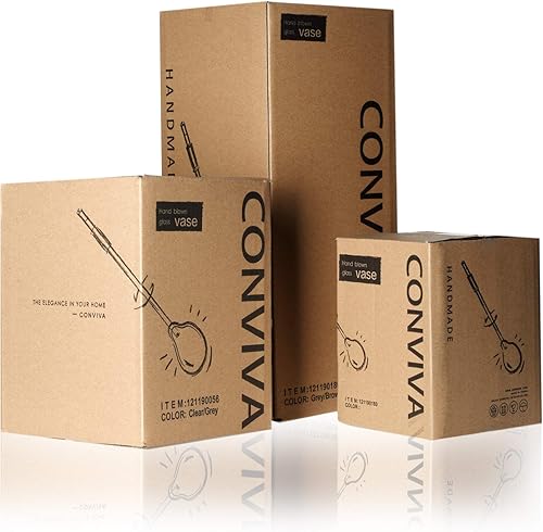 Miniatura 8 de CONVIVA Jarrón de cristal para flores, moderno centro de mesa decorativo, diseño simple, soplado a mano, decoración del hogar, cocina, comedor, sala