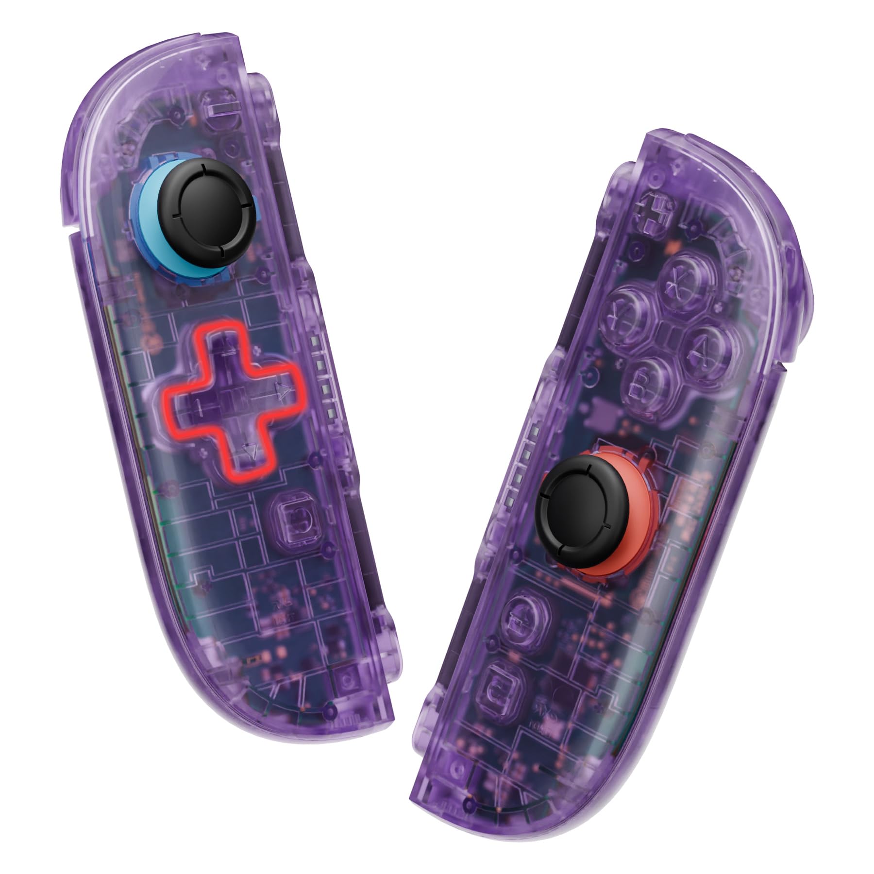 eXtremeRate D-Pad Ver. Gehäuse & Tasten Zubehör für Switch 2 Joycon, Deluxe-Version DIY-Ersatz Full Hülle/Zierstreifen/Mittel Rahmen/Buttons Set für Nintendo Switch 2 Joy Con-Transparent Lila