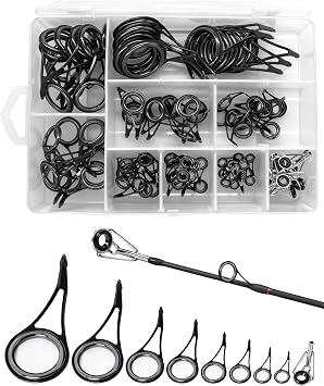 IZTOSS Fishing Rod Tip Repair Kit Fishing Rod Guides Replacement Kit Black Stainless Steel, Wear Resistant Ceramic Ring for Saltwater & Freshwater Fishing Rod 60/90Pcs
