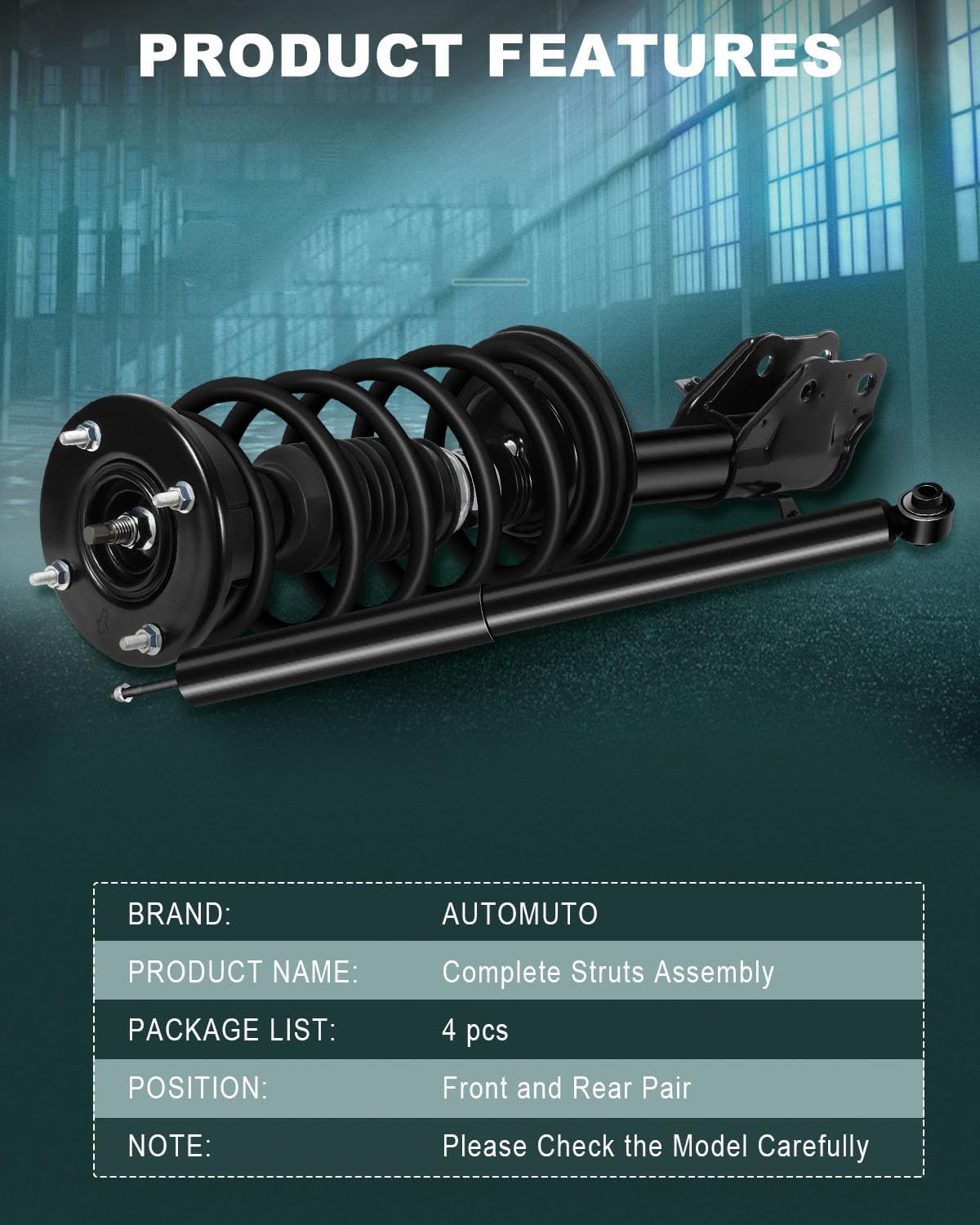 AUTOMUTO Front and Rear Pair Complete Struts Coil Spring Assembly Shock Absorber Compatible with 2007-2010 for Ford Edge, 2007-2010 for Lincoln MKX Struts 272889 272888 349068/37302R