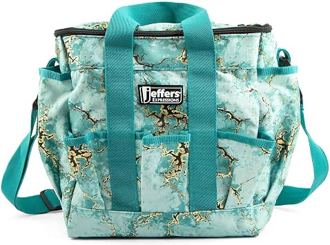Jeffers Expression Deluxe Horse Grooming Bag Large Zip Top Equestrian Tote w/Multiple Pockets, Handles & Adjustable Shoulder Strap, Padded Feet, Barn Essentials 11.5"x10.5"x8.5" - Bisbee Blue