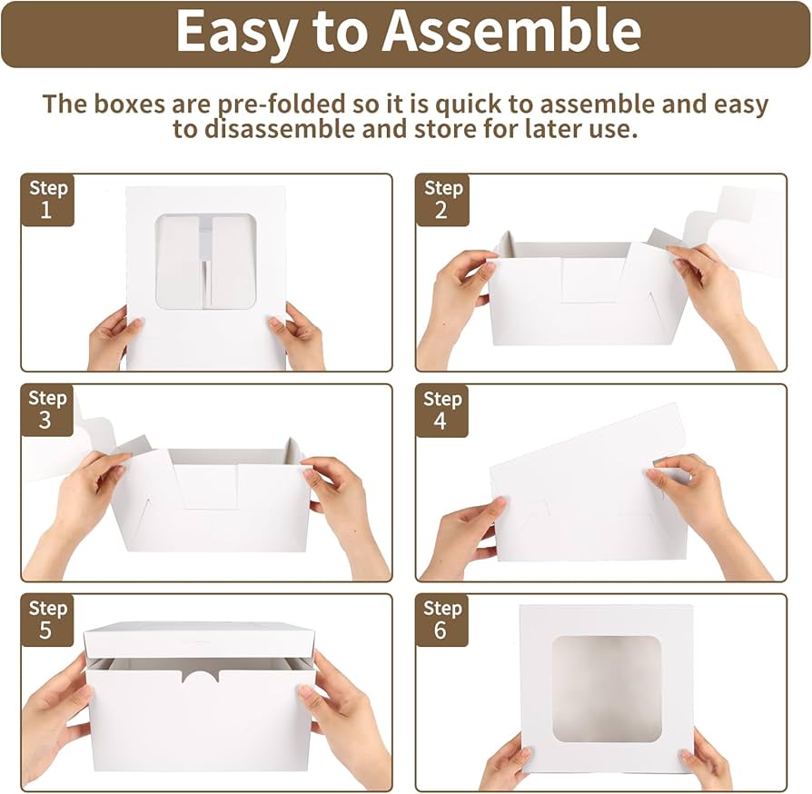 Momodelli Lot De 24 Boîtes à Gâteau Blanches Avec Fenêtre - 25,4 X 25,4 X 12,7 Cm - Boîtes à Pâtisserie Pour Gâteaux, Pâtisseries, Tartes, Chocolats