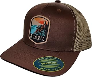 Acadia Trucker Hat with National Park Woven Patch (Brown/Tan)