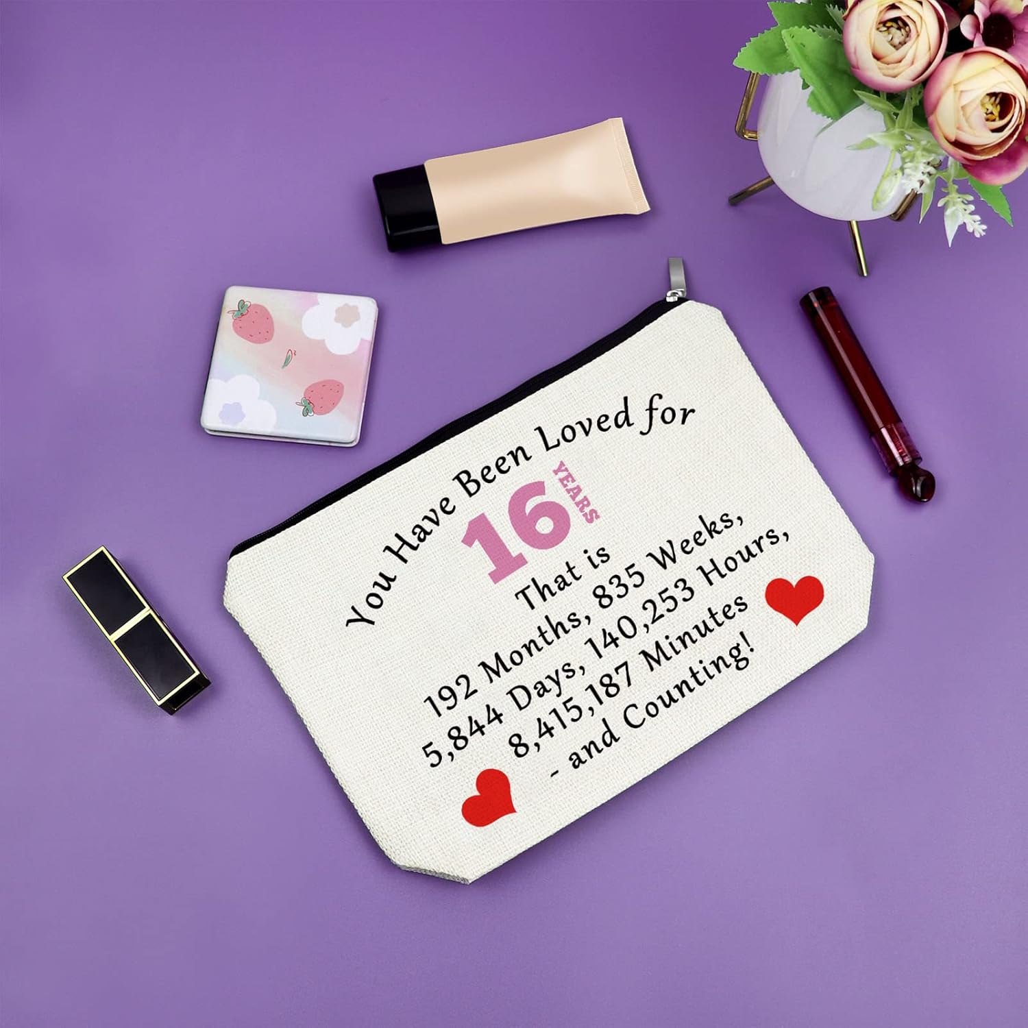 Sazuwu 16th Birthday Gifts for Girls from Mom Makeup Bag Birthday Gifts for 16 Year Old Girls Cosmetic Bag Sweet 16 Gifts for Girls Born 2008 Gifts for Granddaughter Turning 16 Travel Pouch - Image 7