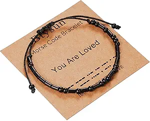 Morse Code Bracelets for Women Inspirational Gifts for Her Adjustable Black Adjustable Braided Men Bracelets Motivational Best Friend Birthday Gifts for Sister Daughter Mom Dad Christmas Jewelry…