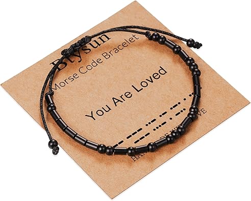 Morse Code Bracelets for Women Inspirational Gifts for Her Adjustable Black Adjustable Braided Men Bracelets Motivational Best Friend Birthday Gifts for Sister Daughter Mom Dad Christmas Jewelry…
