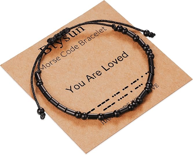 Morse Code Bracelets for Women Inspirational Gifts for Her Adjustable Black Adjustable Braided Men Bracelets Motivational Best Friend Birthday Gifts for Sister Daughter Mom Dad Christmas Jewelry…