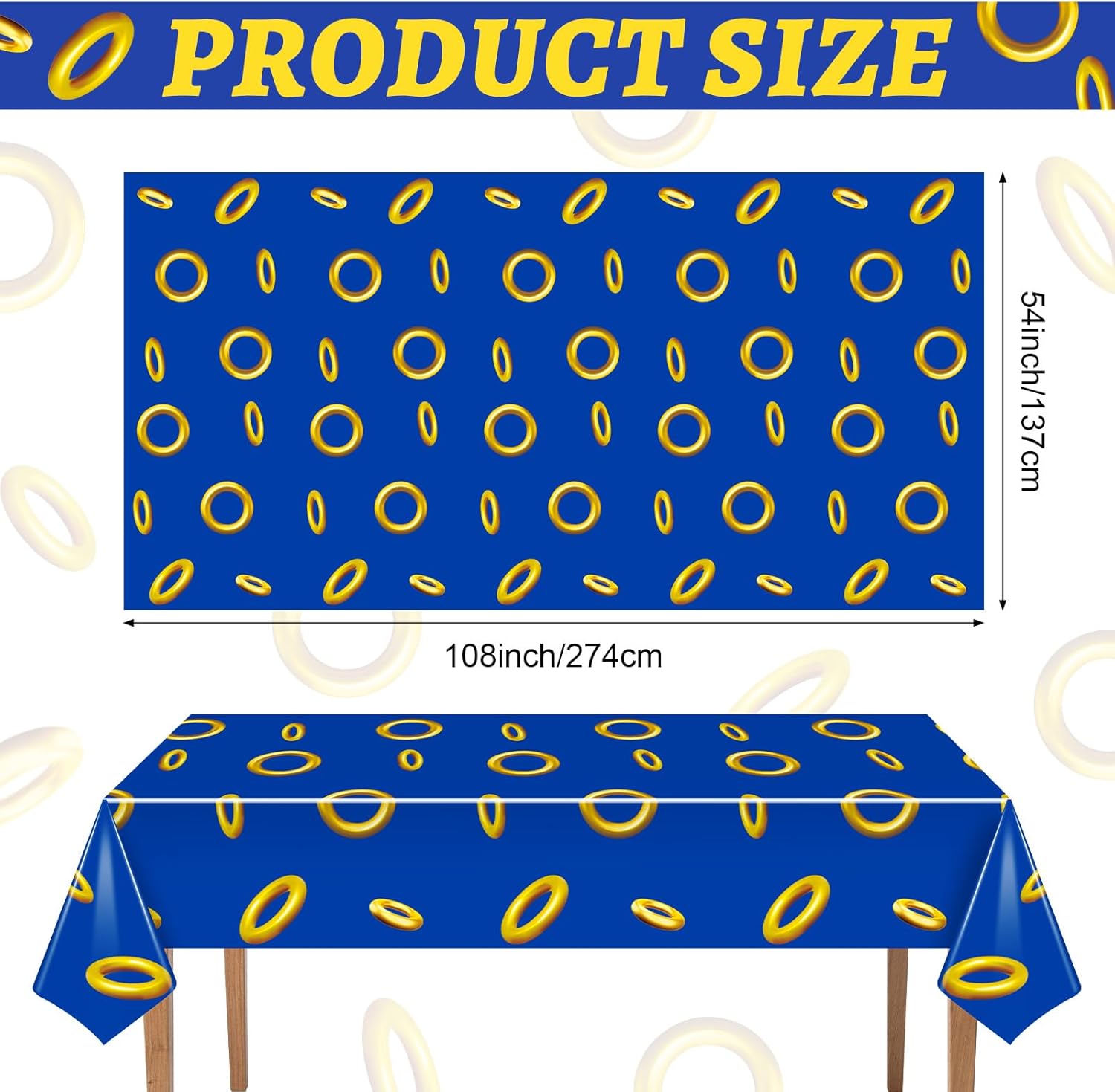 DERTE 3 Pcs Video Games Tablecloths Cartoon Themed Party Tablecloth 108 x 54 inch Blue with Gold Ring Table Cover Plastic Rectangle Tablecloth Birthday Decorations