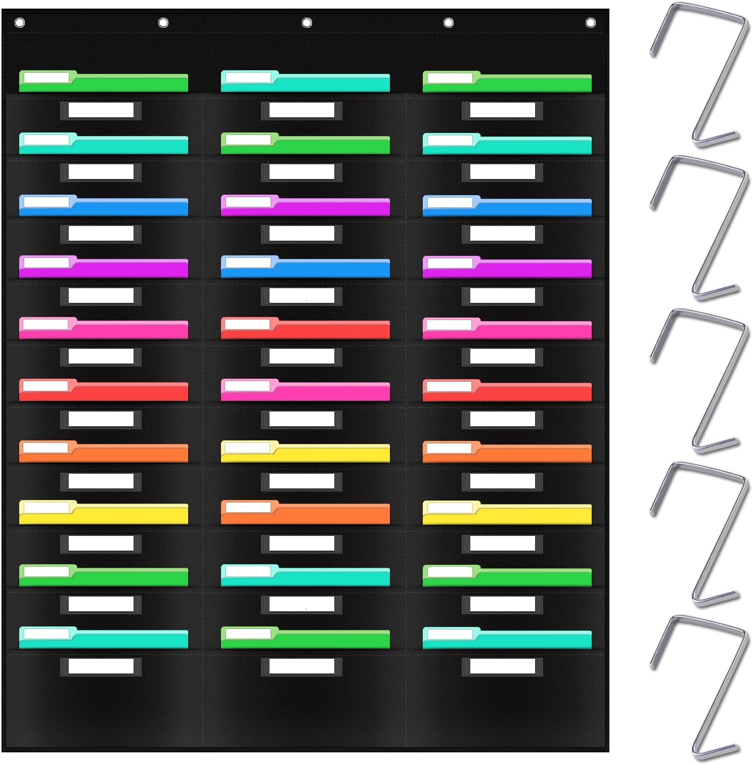Hanging File Folders for Legal/Letter Size, 30-Pocket Wall File Organizer Black Pocket Chart for Classroom, Office, and Home – Perfect for Assignments, Document, Scrapbooks, Mail and Papers