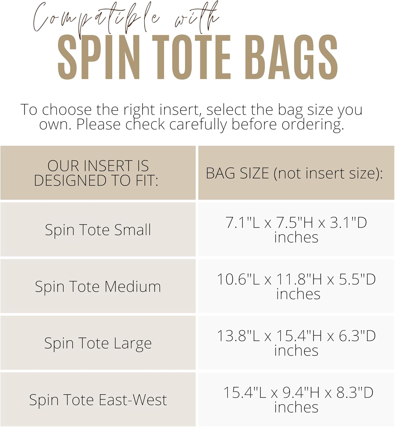 Divitize Luxe Waterproof Nylon Organizer compatible with Chloe Spin Tote Bag Insert — Handmade Perfect Fit, +24 Colors, Premium Quality, Extra Storage & Support (Camel, for Spin Tote L)