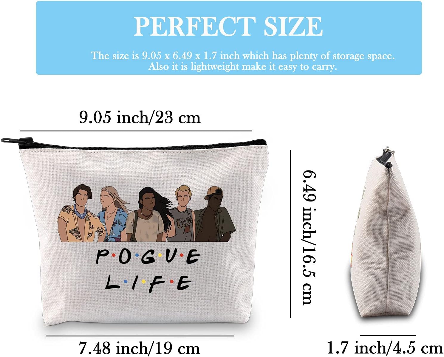 Outer Pogue Life Banks Zipper Pouch OBX North Carolina Friends John B JJ Pope Kiara Makeup Bag for Women (Beige) - Image 3