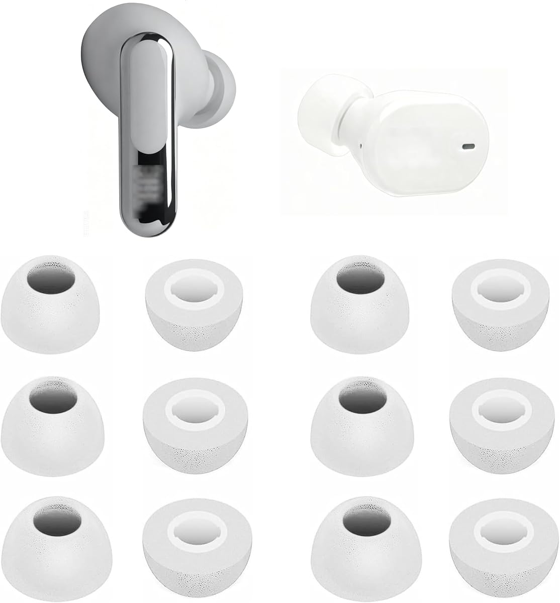 Almohadillas de espuma de repuesto para auriculares JBL Live Beam 3 / Tune Buds/Tune Buds 2, almohadillas de espuma viscoelástica con cancelación de ruido, tapones para los oídos S/M/L, 3 tamaños, 6 pares, plateado, 2146pw