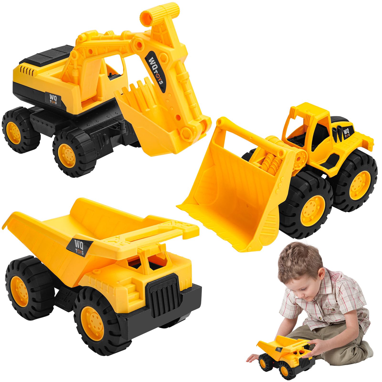 Camions de Chantier Jouets pour Enfants – Set 3 Véhicules BTP : Pelleteuse, Camion-Benne et Bulldozer – Jouet de Construction pour Garçon et Fille dès 3 4 5 6 Ans – Cadeau Anniversaire