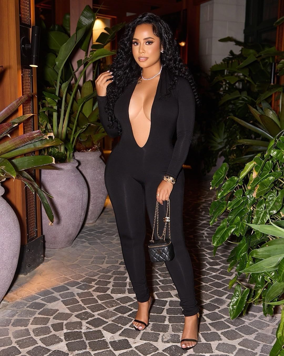 Molilove Jumpsuit for Women Sexy V Neck Bodycon Pants Jumpsuits Soft Long Sleeve One Piece Outfits Stretch Clubwear - Image 4