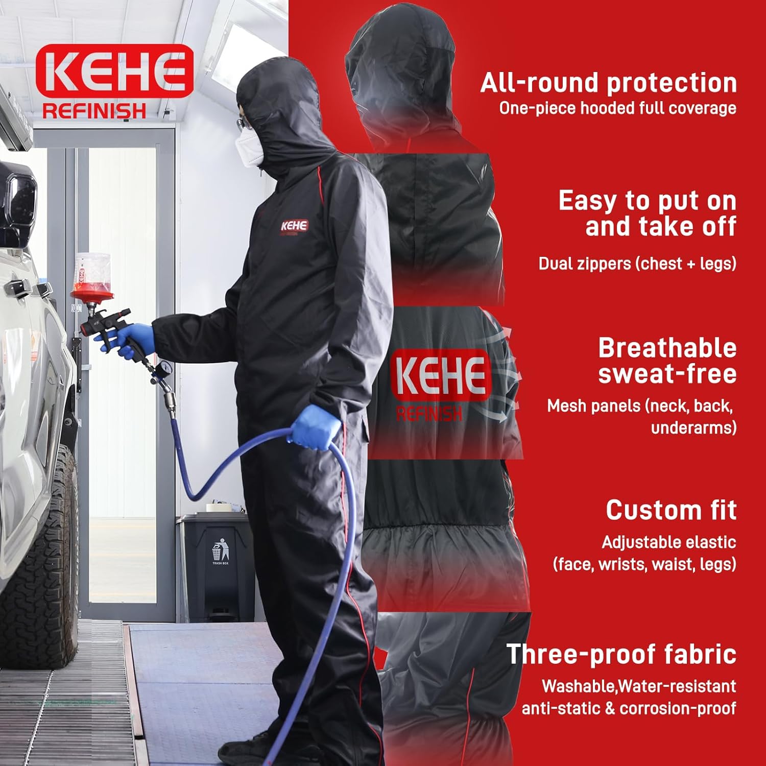 Reusable Paint Suit with Breathable Mesh,Anti-Static,Full Protective Coverall for Auto,Home,Industrial - Image 2