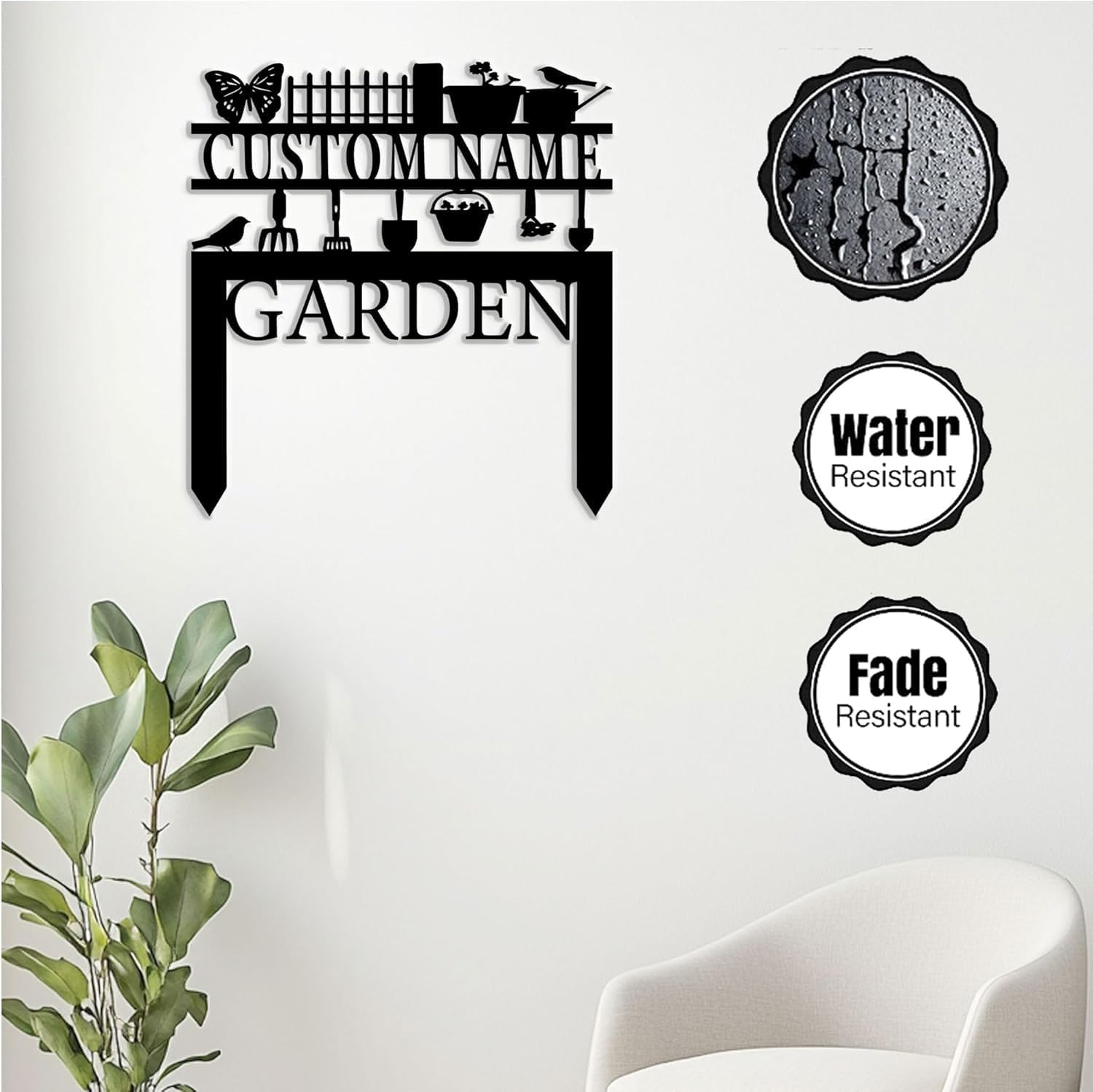 Personalized Garden Signs,Custom Wrought Iron Lawn Signs with Butterflies and Weeding Tools-Insertable Metal Art for Outdoor, Courtyard,and Flower Bed Decor-Custom Outdoor Plaques