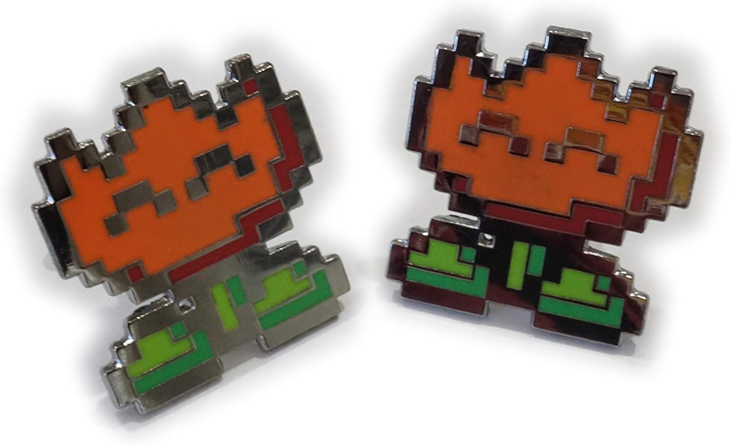Flower Fire Power Up 8-Bit Retro Gaming Cufflinks, Pixel Art Design, Hard Enamel Nickel Plated, 1 Inch Emblem, Video Game Cosplay Formal Accessory