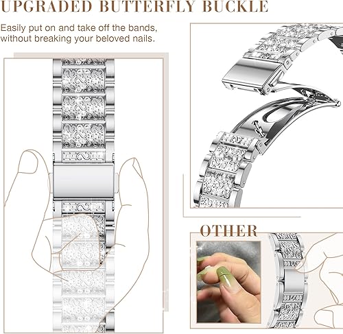 Miniatura 3 de MARGE PLUS Correa de repuesto brillante para Apple Watch para mujer, 1.654 in, 1.732 in, 1.772 in, Series 9, 8, 7, 6, 5, 4, 3, 2, 1 SE, pulsera de