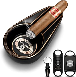 4-tlg. Zigarren Set Keramik Aschenbecher inkl. V-Cut & Guillotine Zigarrenschneider, Tragbarer Bohrer für Zigarre, Edles Geschenk für Männer und Raucher für Büro Outdoor Reise