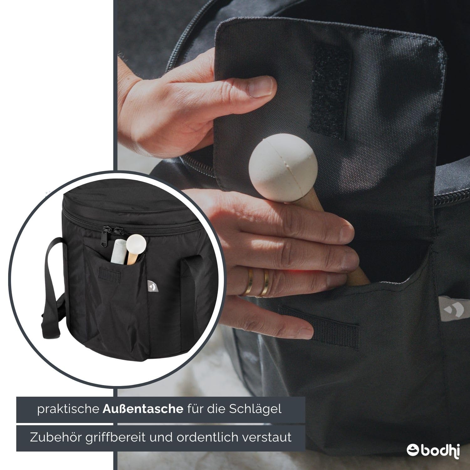 Bodhi Gepolsterte Tasche für Kristallklangschale Ø 30,5 cm | Extra Dicke Tragetasche für Quarzklangschale | Aufbewahrungstasche für Crystal Singing Bowl | Inkl. Außentasche für Schlägel