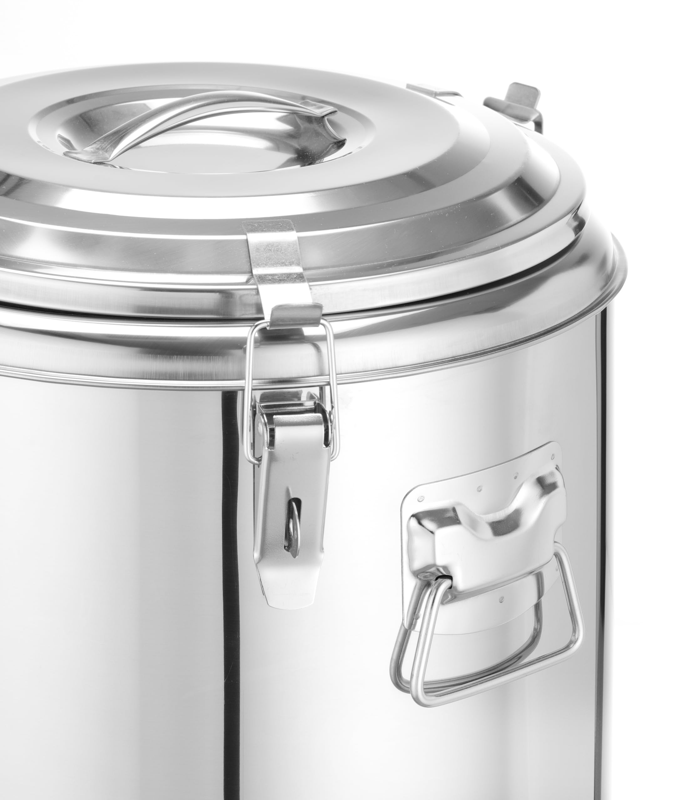 HENDI Thermobehälter, für Essen, mit isolierte Innenwand, Deckel, ergonomische Griffe, 2 Verschlüssen, Thermotransportbehälter, Warmhaltebehälter, Thermobehälter, 36L, ø400x(H)500mm, Edelstahl