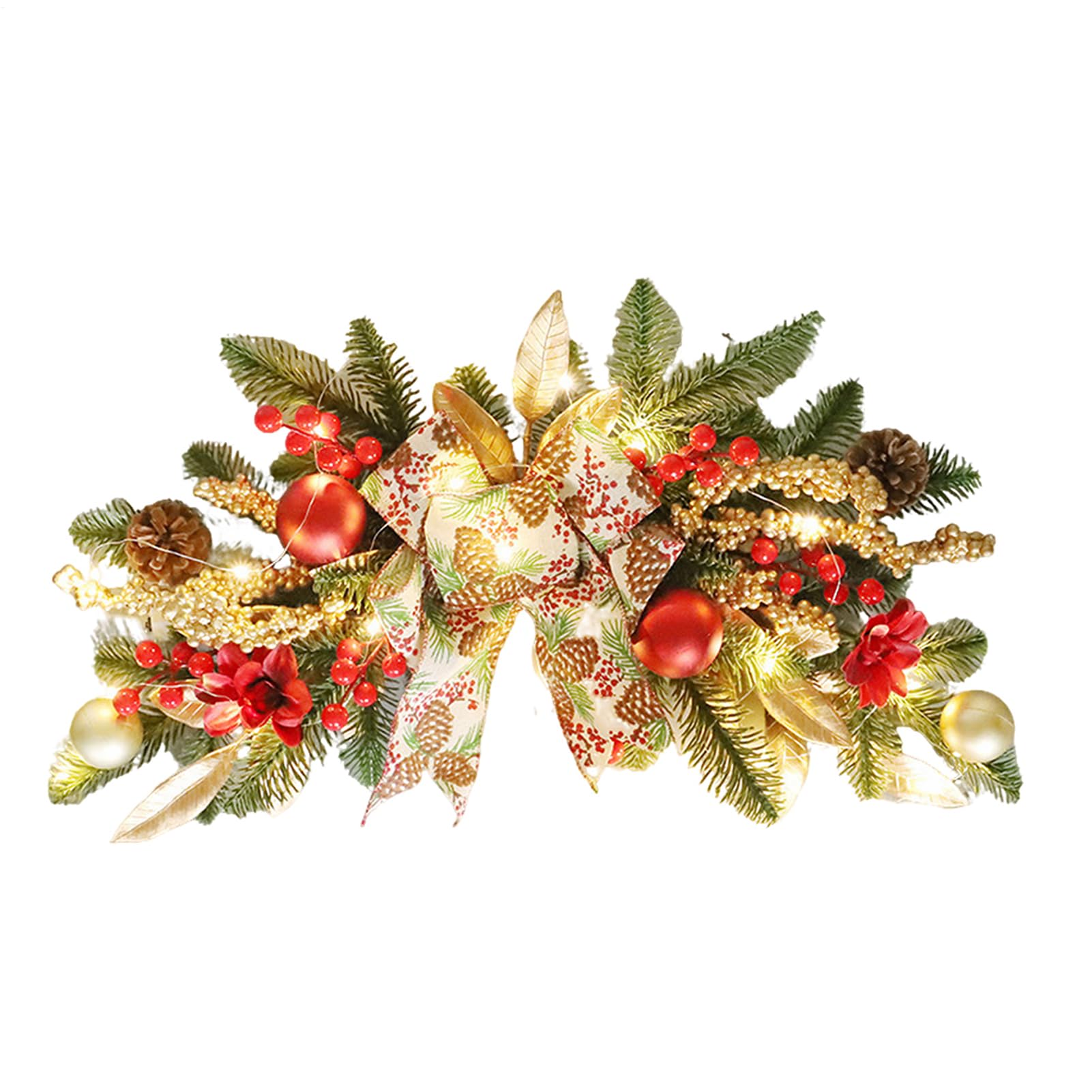 Couronne de porte de Noël haut de gamme aux pommes de pin d'hiver et feuilles réalistes