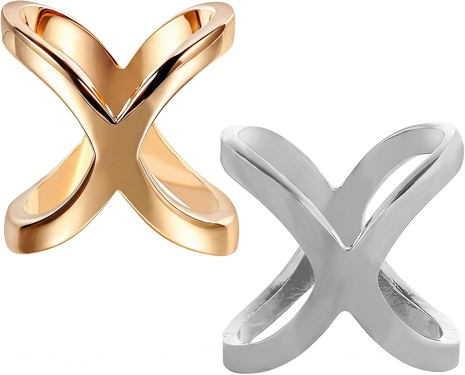 Happyupcity 2Pcs Womens X Shaped Scarf Ring Buckle Silk Scarf Clasp Clips Clothing Wrap Holder Clothing Decoration Accessories for T-Shirt Shawl Neckerchief (Gold+Silver)
