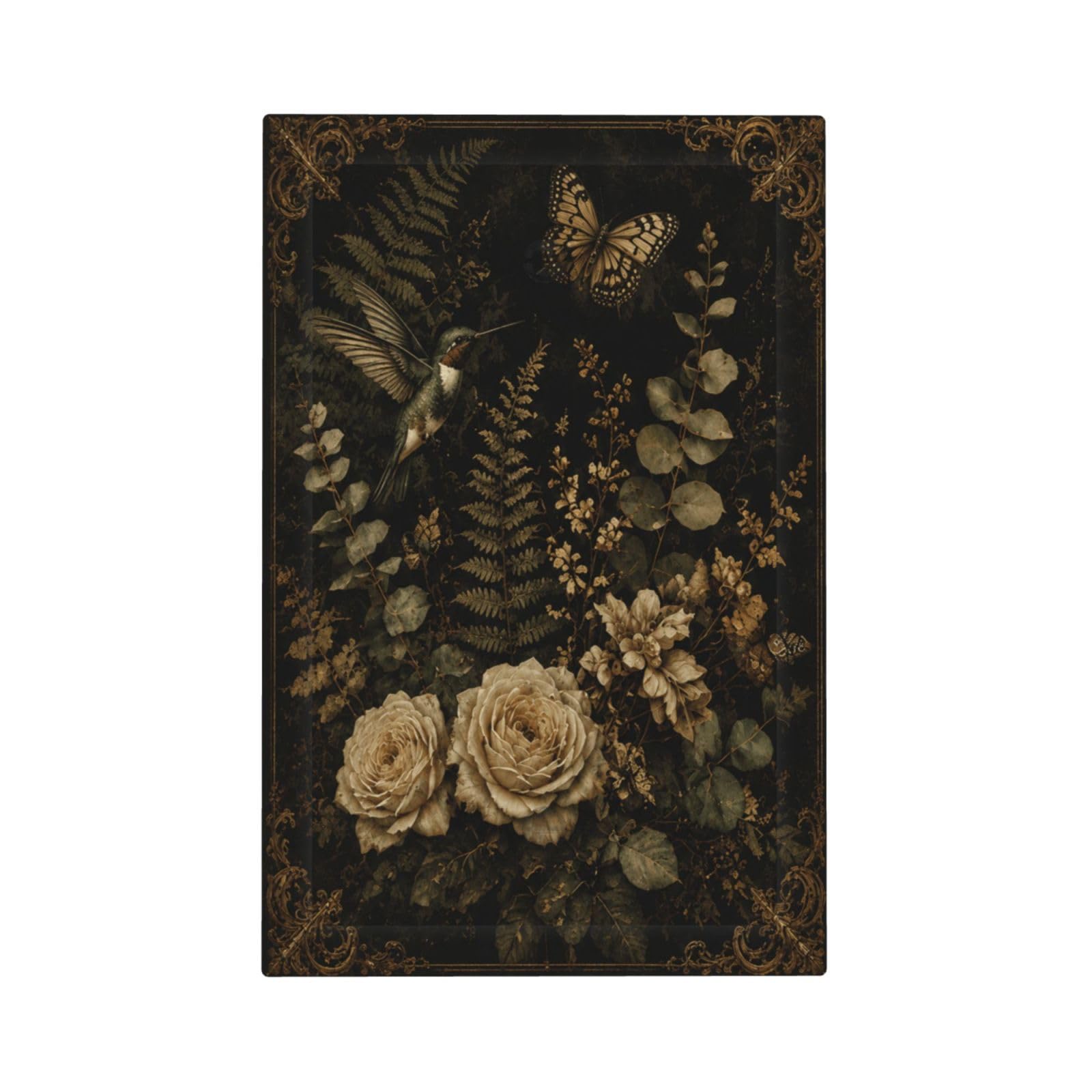 Xuejiaku Single Blank Decorative Light Switch Covers Vintage Botanical Hummingbird & Roses 1 Gang No Device Outlet Covers Wall Plate Dark Academia Gothic Switchplate Dimmer Faceplate for Home Decor