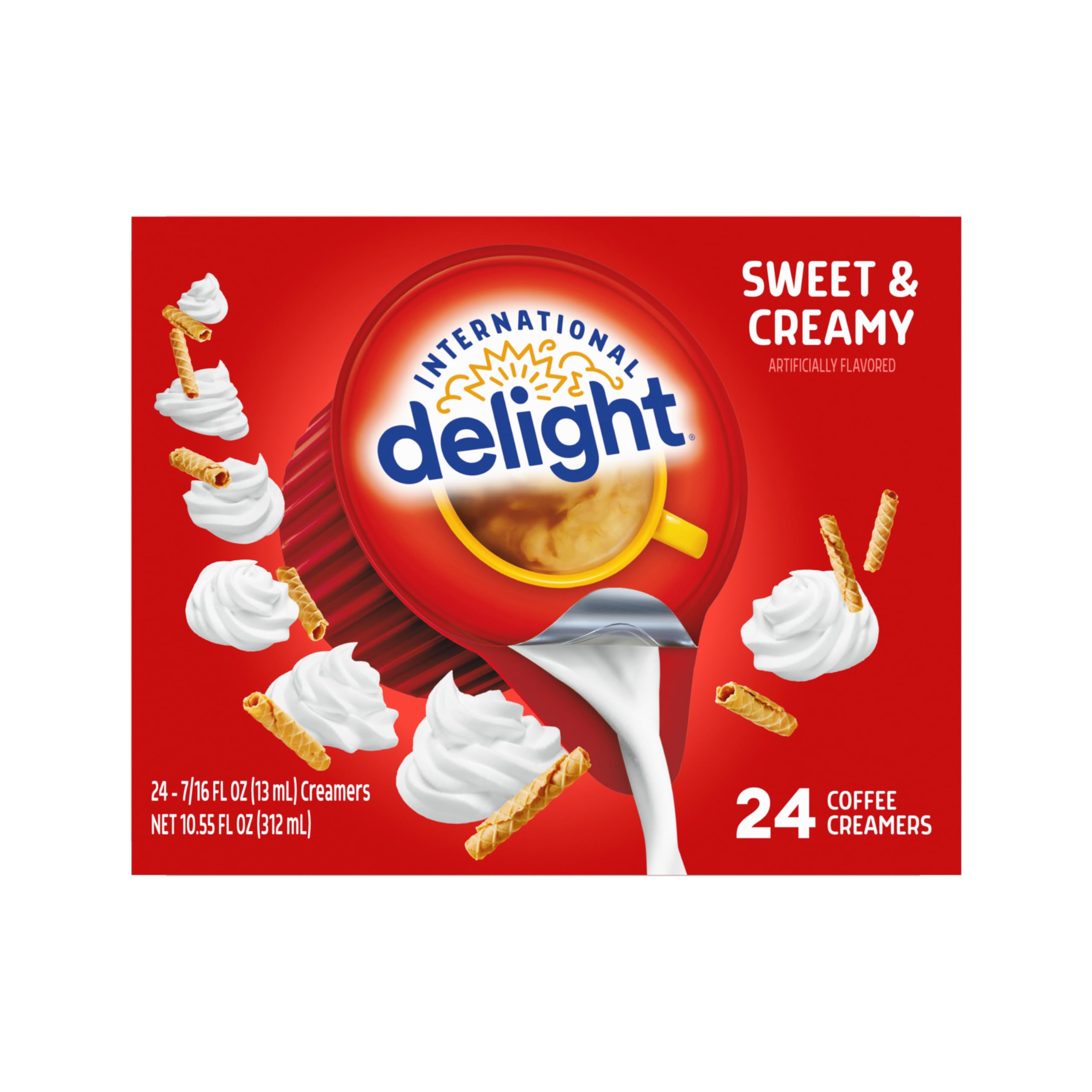 International Delight Crémier à café simple, sucré et crémeux, aromatisé longue durée de conservation, 24 carats, 2,4 ml, crémiers pré-portionnés