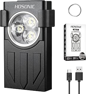 HOSONIC E7 Mini Flashlight Rechargeable 1100 Lumens Bright Small LED Pocket Flat Flashlights with Clip, Magnetic, Keychain Flash Light with Red UV Light, 10 Modes, IPX5 Waterproof