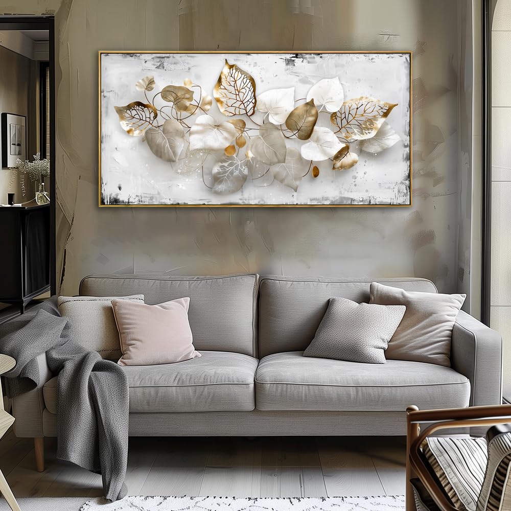 Wall Art Leaf Modern Botanical Artwork Canvas Painting for Living Room Bedroom Dining Room Home Office Decor 20"x40" with Framed