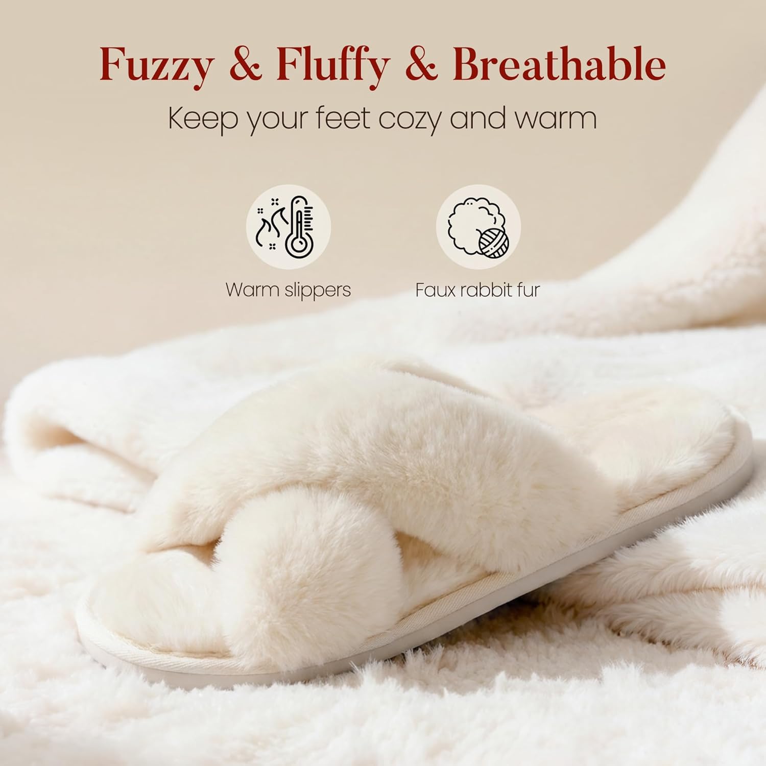 Ankis Womens Fuzzy Cozy Comfy Soft Slippers - 2Pair Fluffy Furry House Slippers Plush Home Ladies Gifts Memory Foam, Cross Band, Open Toe，Indoor/Door Bride Slipper Slides Wedding Ladies Shoes - Image 3