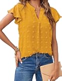 Women 2025 Summer V Neck Ruffle Short Sleeve Blouse Swiss Dot Flowy Shirt Tunic Top