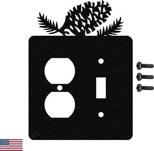 Miniatura 15 de Pine Cone - Placa de pared para interruptor de luz triple (palanca triple, negro) - Fabricado en Estados Unidos