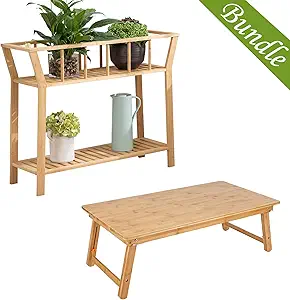 Nnewvante 37.4" Plant Shelf Table and 33.5inch Floor Table