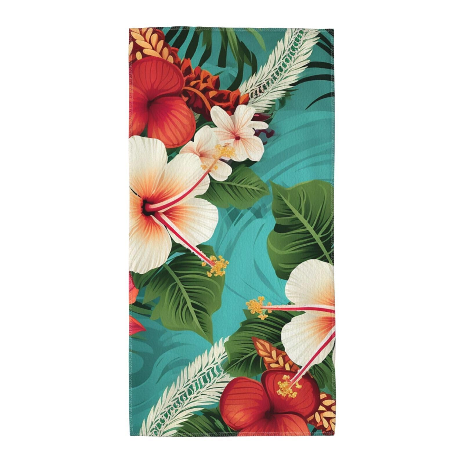 FekiLoot Absorbent Hand Towels 13.8"X27.5" Decorative Bathroom Towel Soft Microfiber Face Towel Hawaiian Flowers On Green Background Dish Kitchen Towels for Bathroom Kitchen Hotel Spa Bath Towels