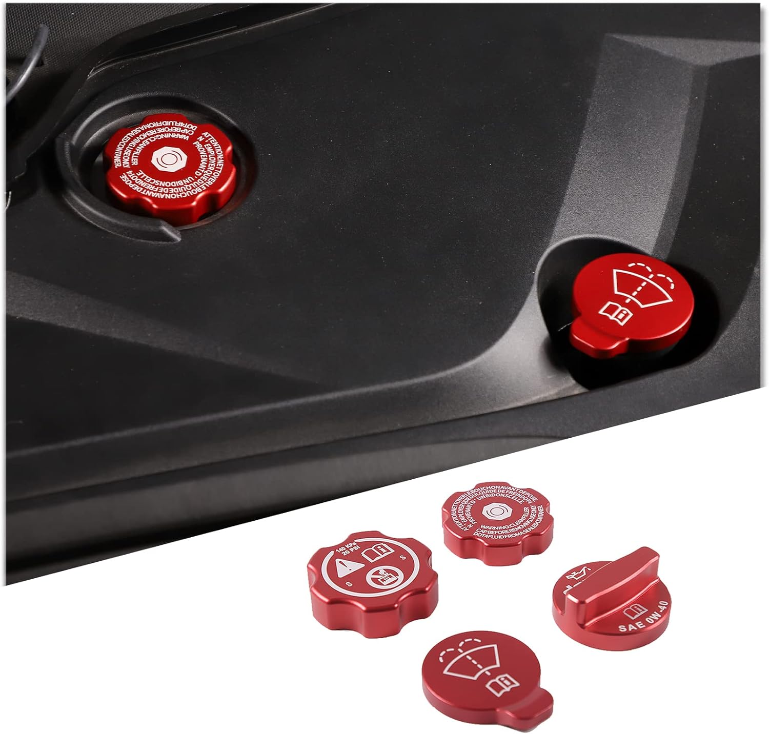 Engine Oil Cap Radiator Cap Washer Cap Brake Fluid Cap Cover Trim Compatible with Corvette C8 2020-2023,luminium Alloy Engine Cap Cover Set，Windshield filler cap 4PCS (Red)